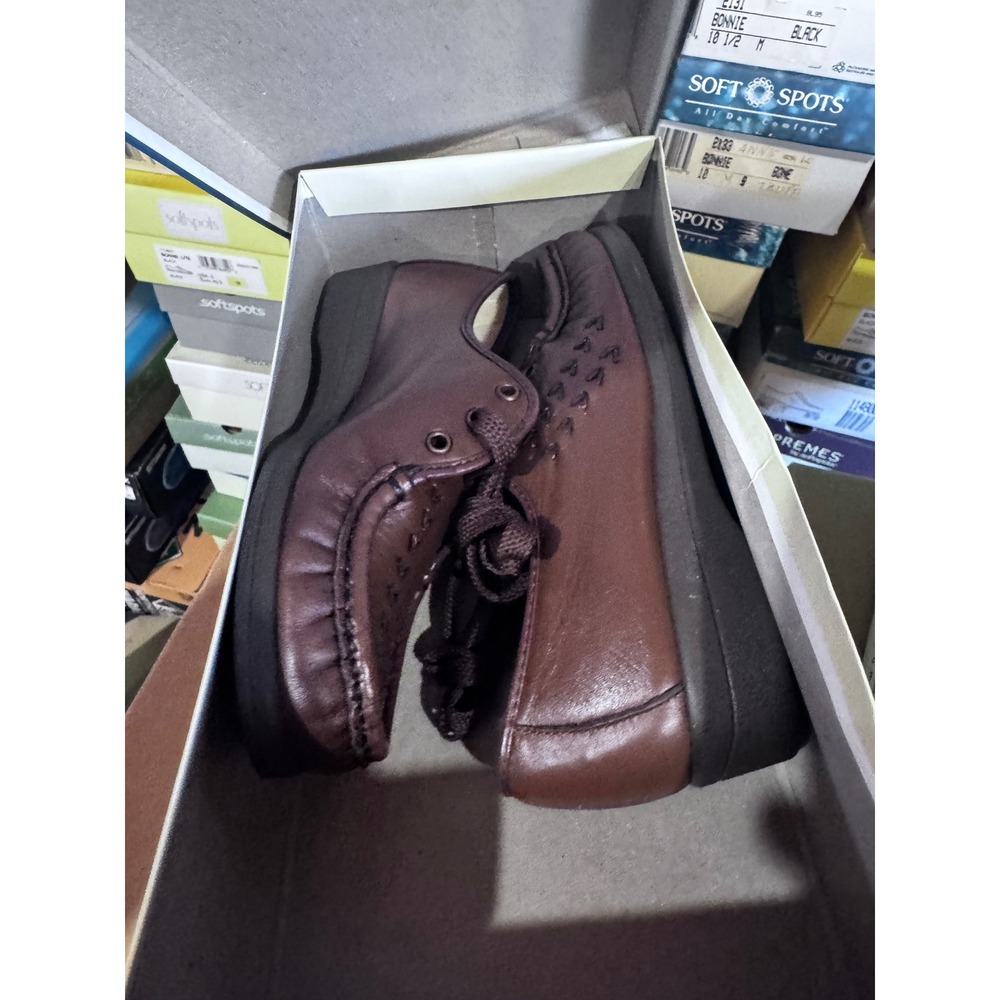 Soft Spots Bonnie Lite Antique Brown Leather Lace Up Loafers Shoes Womens 9 M